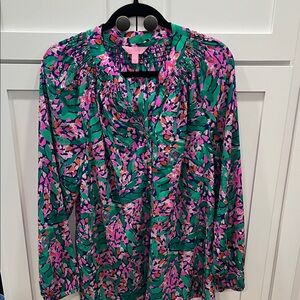Lilly Pulitzer Pink and Green Floral Blouse